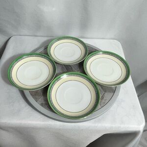 Vintage Noritake Roseara 5.5” Saucers Set of 4 Green & Ivory Japan 1930s